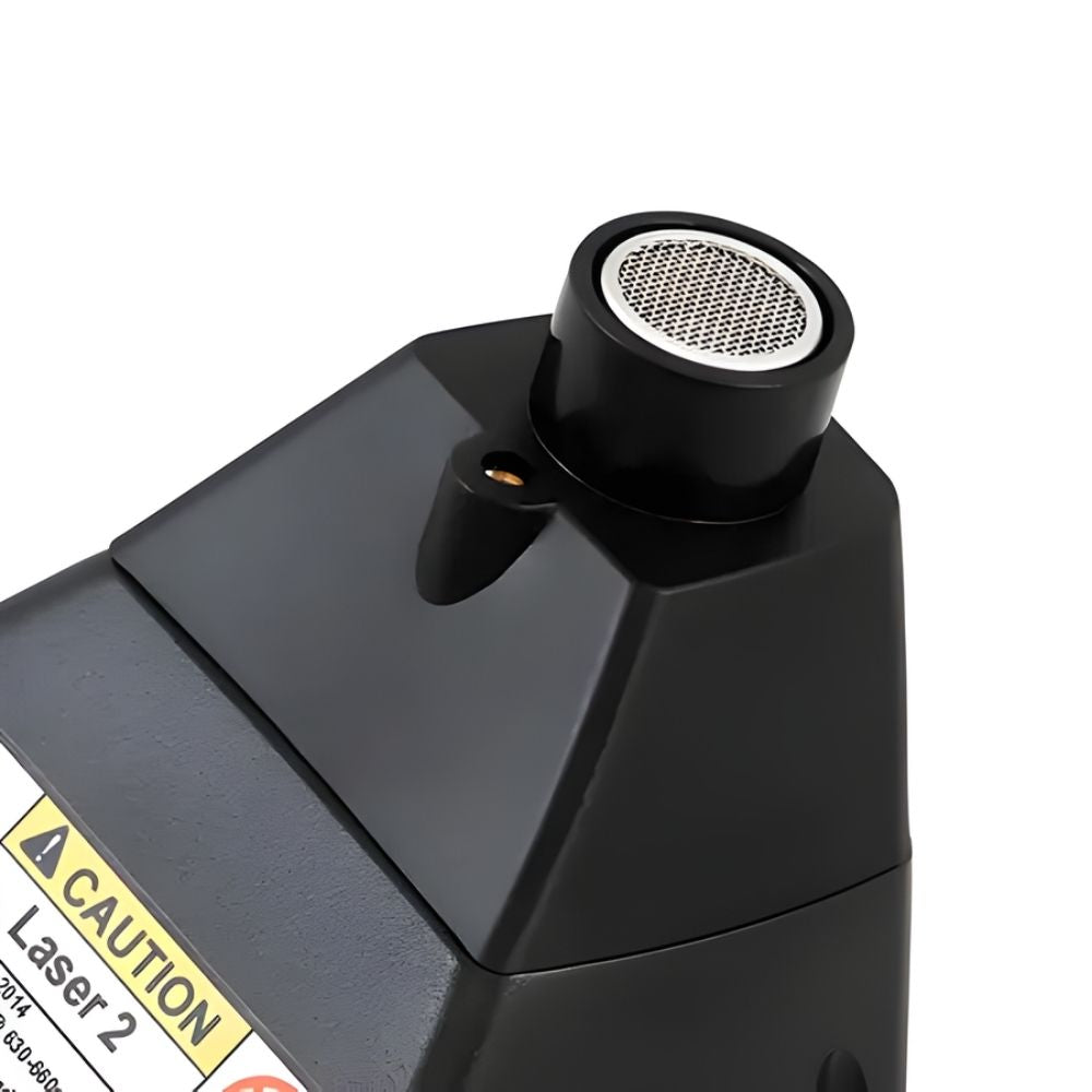 Leak Detector laser 2 with caution sign on white background