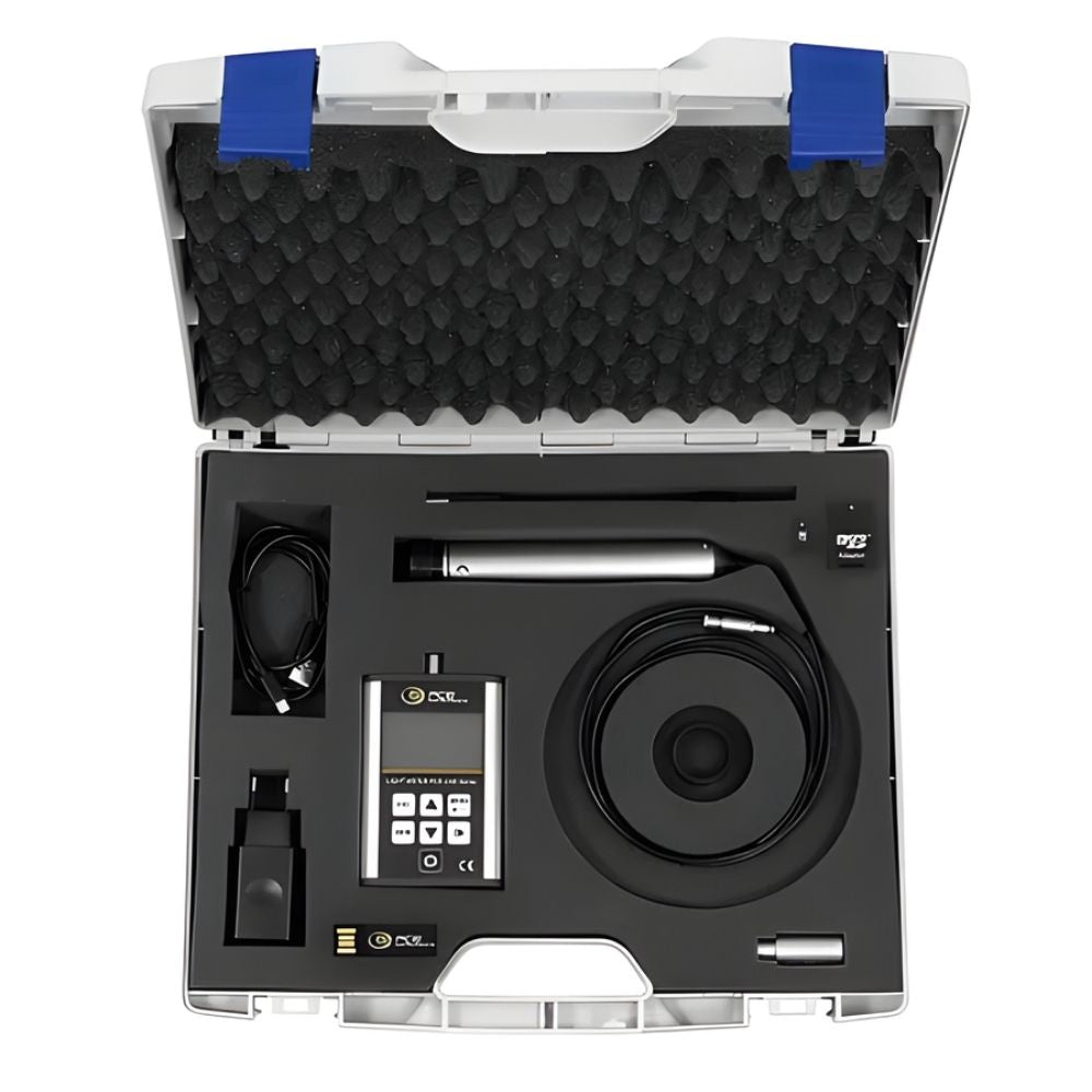 Luxmeter in storage bag top view on white background