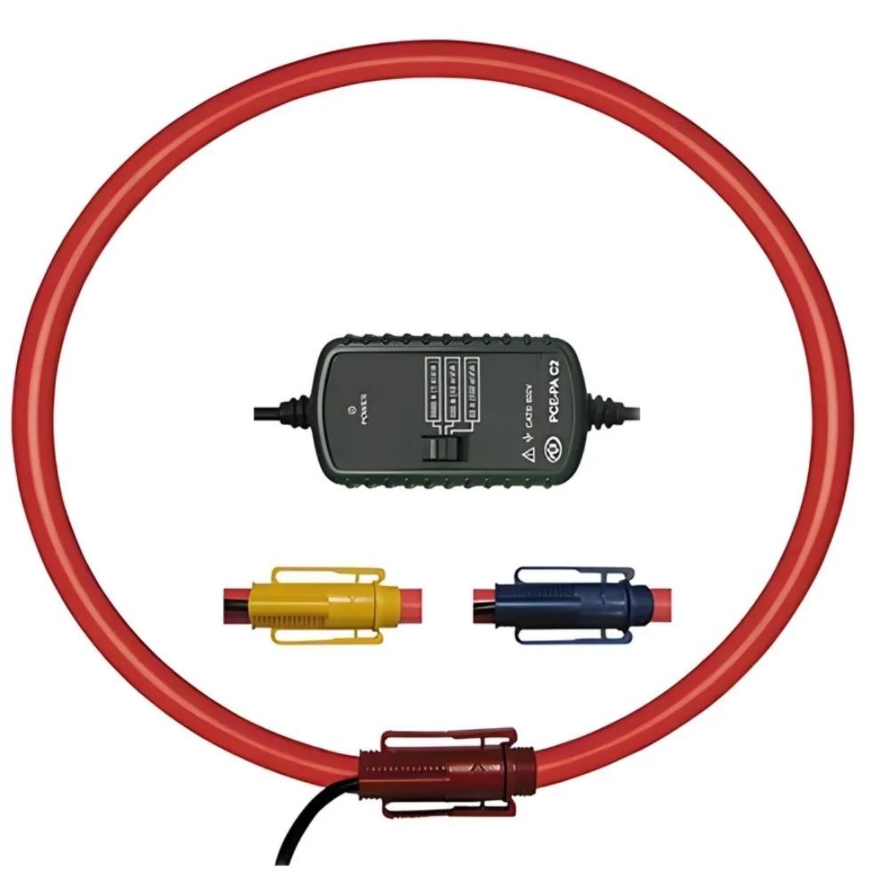 Power-Analysator switch and red circuit on white background