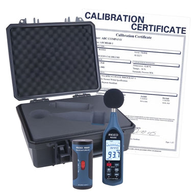 R8080-KIT-NIST Data Logging Sound Level Meter W/ Calibrator Kit, W/Nist Cert front view on white background