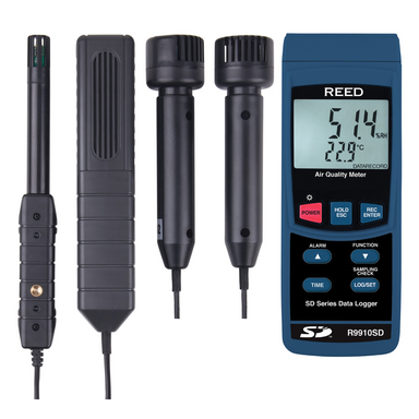 Air quality meter with various probes on a white background