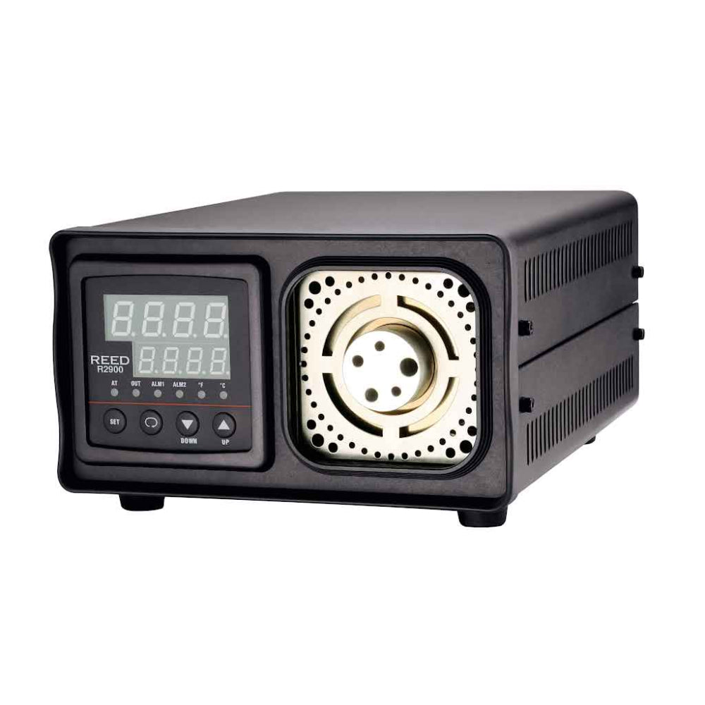 Reed Instruments R2900 Dry Block Calibrator with digital display and circular component on a white background