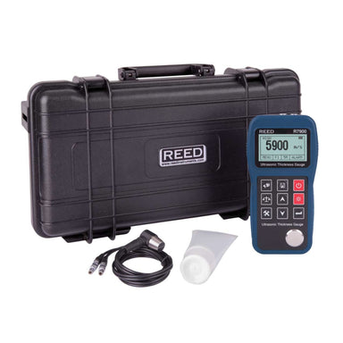 Reed R7900 Ultrasonic Thickness Gauge with case and cable against white background