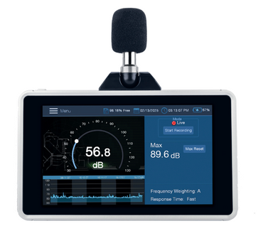 Reed R8075 sound level meter with digital display on a white background