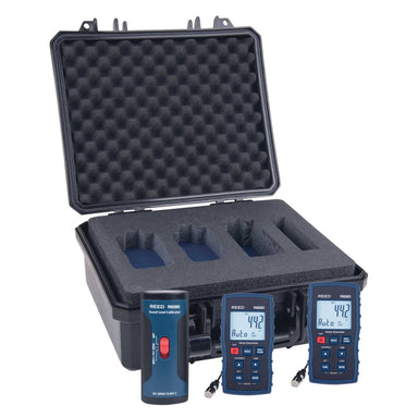 Reed R8085 noise dosimeter kit: three digital meters with a foam-lined carrying case on a white background