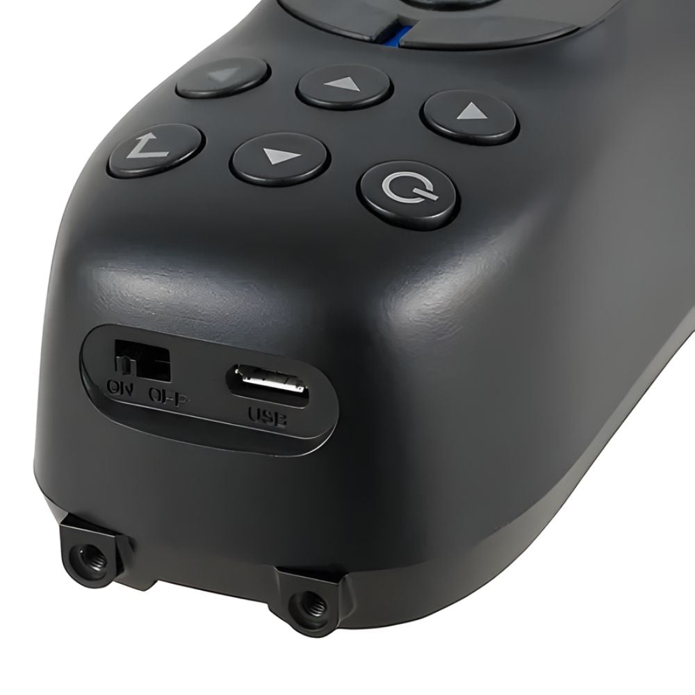 Roughness-Tester bottom view displaying on/off switch and usb port on white background