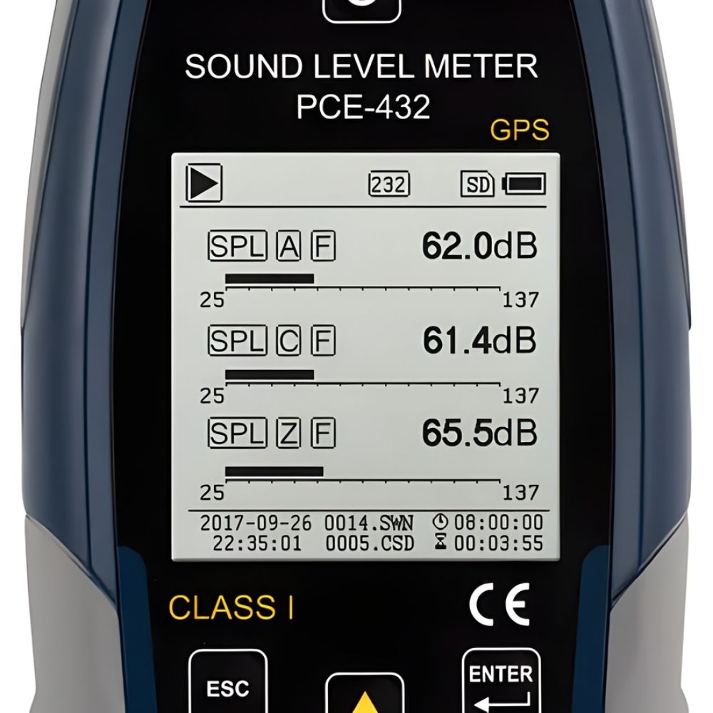 Sound Level Meter fourth full screen front view on white background