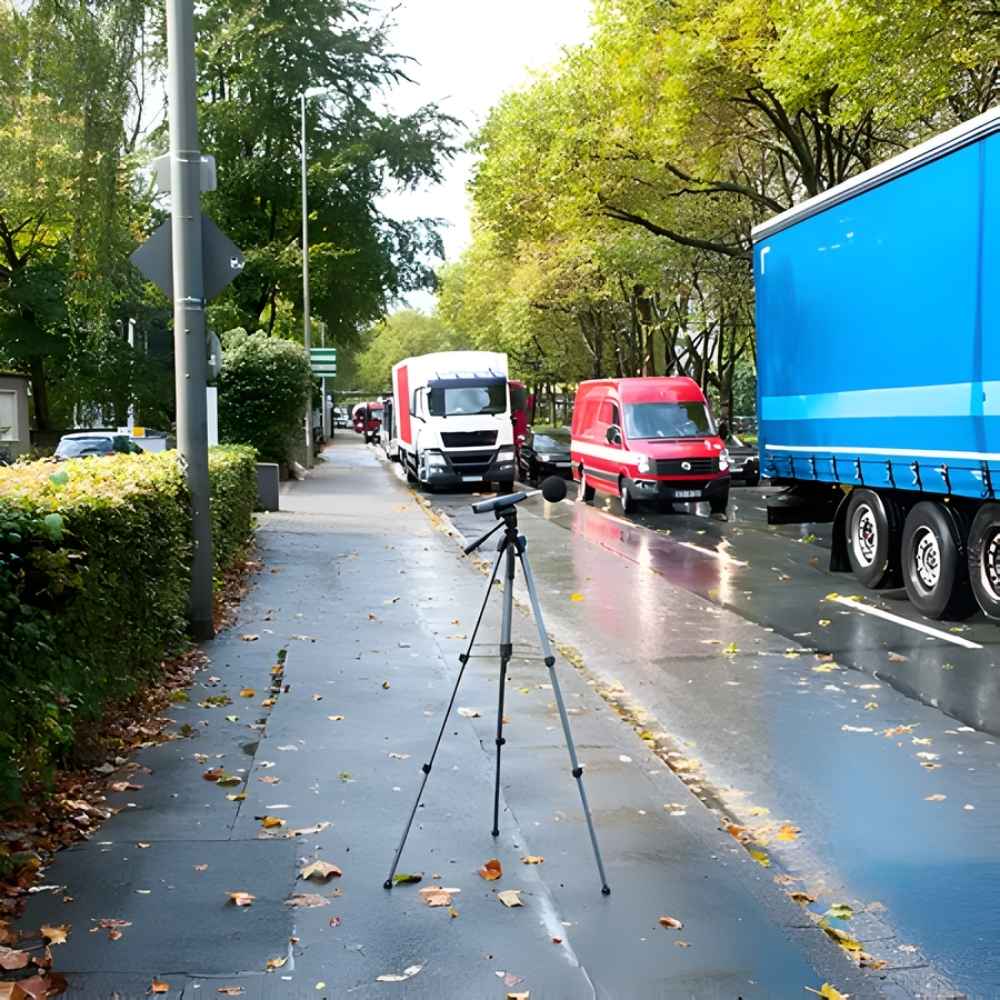 Sound Level Meter outdoor setting along the road with multiple vechicles on the background
